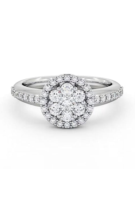 2 Ct Round Cut Diamond Engagement Ring - Lab Created Stone - Floral Cluster Halo Design - 14K White Gold Plated Rings - Perfect Proposal Rings - Ideal Gift for Her on Special Occasions