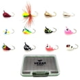 thumbnail image 1 of Vexan 12-Pack Tungsten Ice Fishing Jigs Glow & Multi-Color Free JIG Box (1.1g, 4 mm, #14 Hook), 1 of 6