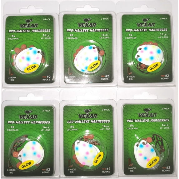 Vexan Six 2-Packs (12 Total) Glow Walleye Crawler Harnesses, Wonderbread