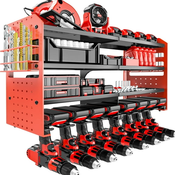 VeyFolzin.st Metal Power Tool Organizer Rack Wall Mount, Garage Tool Drill Storage Shelves with Screwdriver Plier Holder