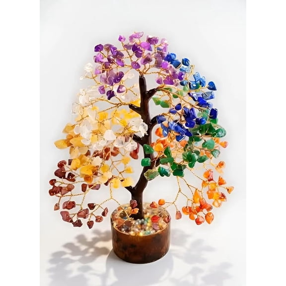 VeyOra Living 7 Chakra Crystal Tree with 300 Beads  Handmade Feng Shui Gemstone Bonsai Tree for Positive Energy, Meditation, Home & Office Dcor