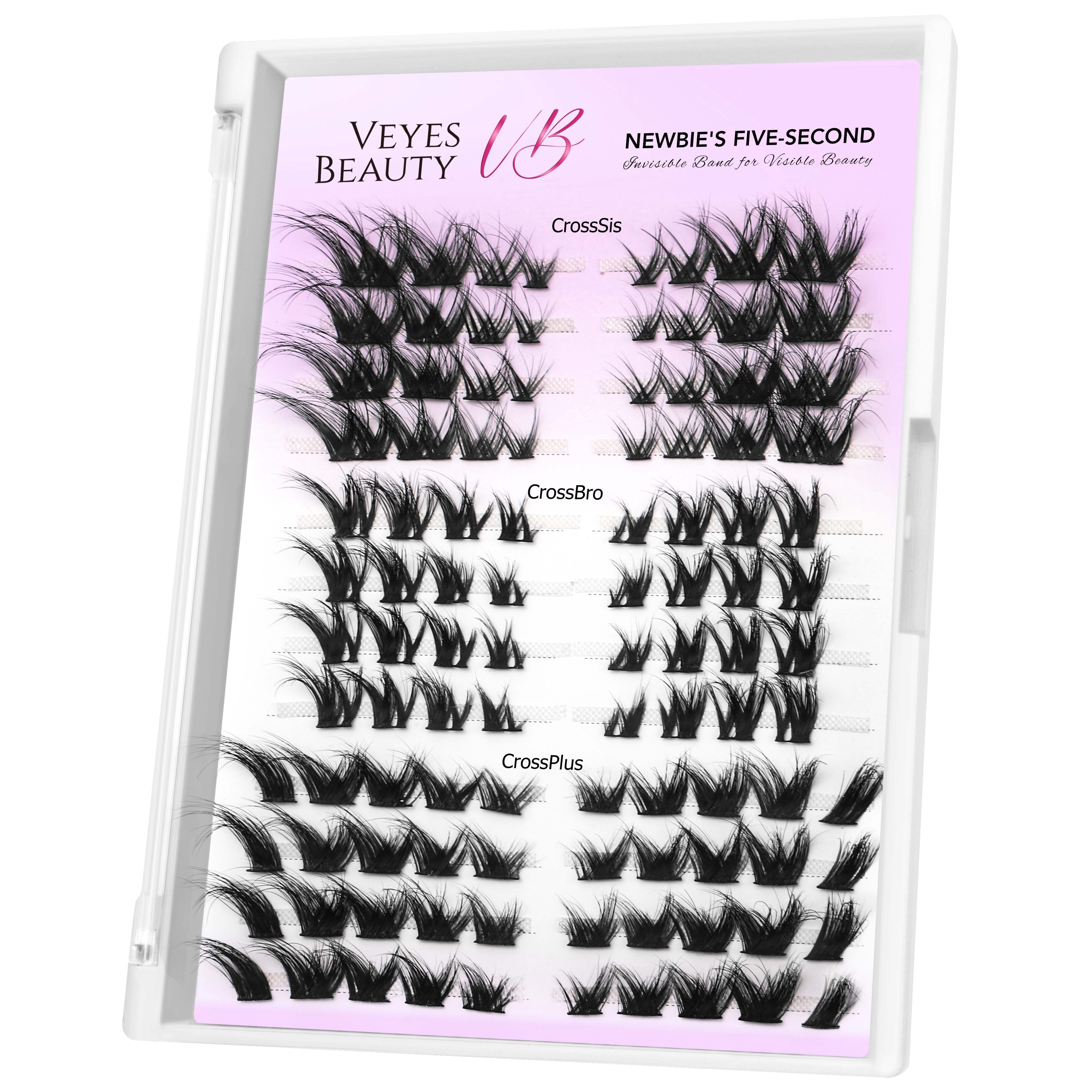 Veyesbeauty DIY Cross Lashes Cluster - Reusable False Eyelash Extensions for Natural & Dramatic Looks, Easy 5-Second Application