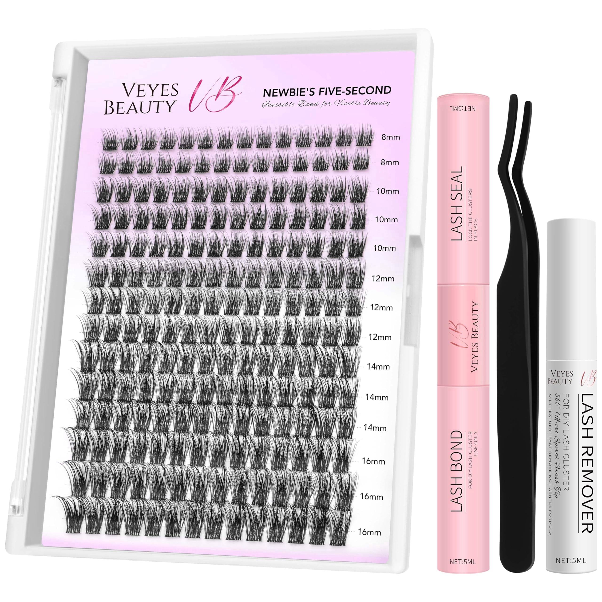 Veyesbeauty Dreamy Black Lash Clusters Airy Fluttery Curl, Large 196-Cluster Kit