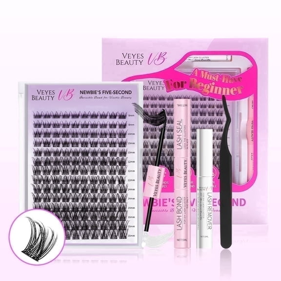 Veyesbeauty LuxeBold Cluster Black Color Lash Kit Bond & Seal Reusable Self Application at Home