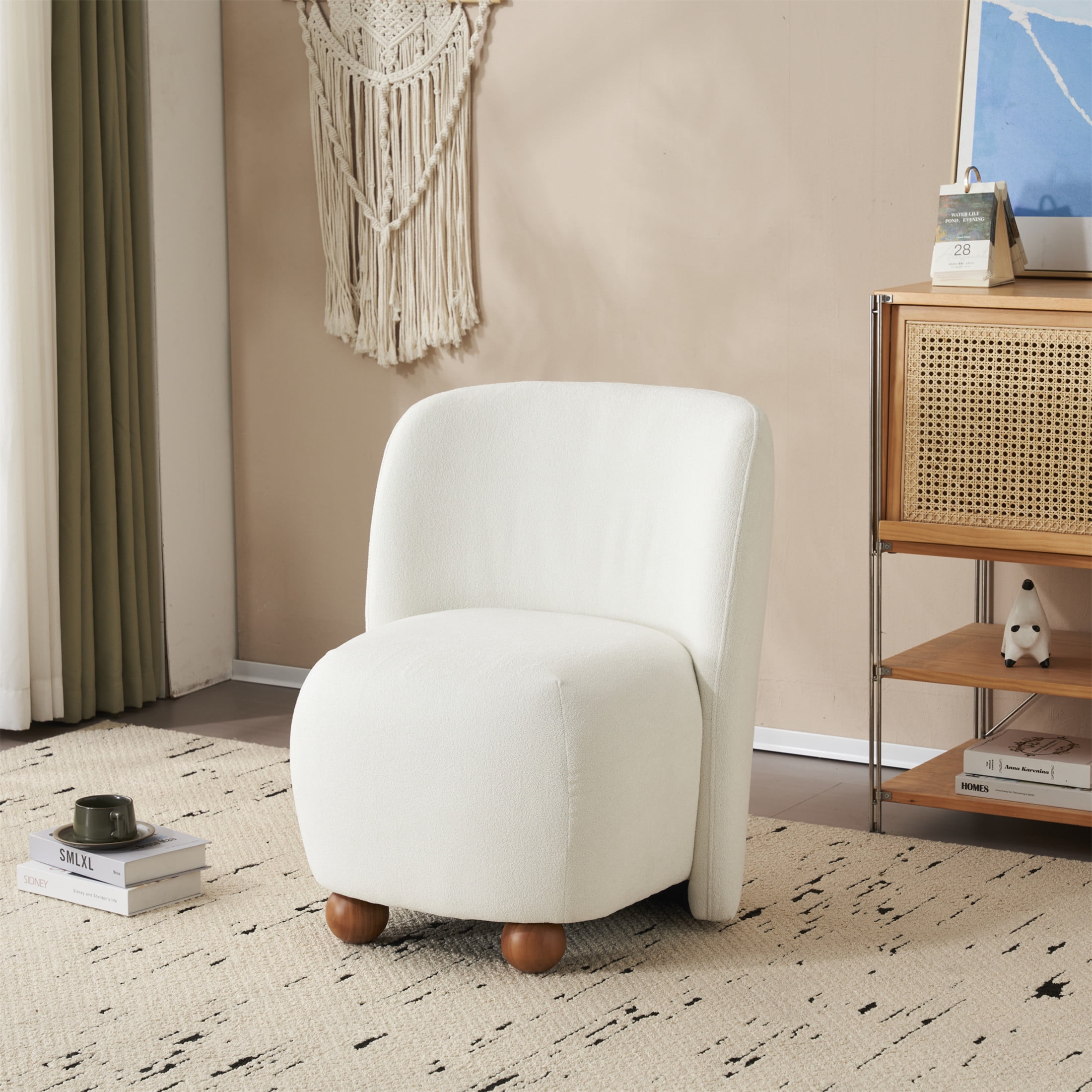 Veylin Modern Upholstered Low-back, Accent Chair, Wood, White