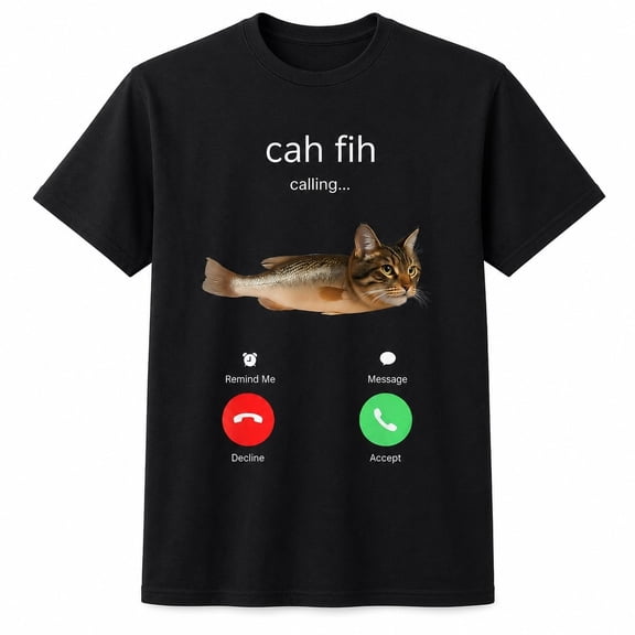 Veylor Haus Funny Cat Fish Calling Graphic – Humor Meme Phone Screen Tee, Unisex