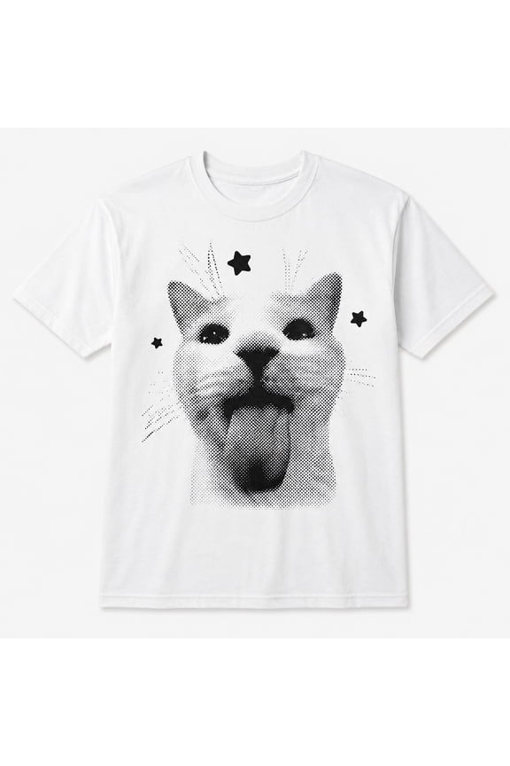 Funny Y2K Cat Graphic, Ironic Meme Cat Lover, Vintage Grunge Gothic Emo Streetwear T-Shirt, Unisex