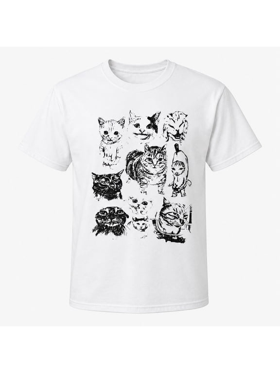 Silly Cats Meme Graphic, Funny Y2K Cat Collage, Unisex Vintage Grunge Streetwear Shirt, Cat Lover Gift