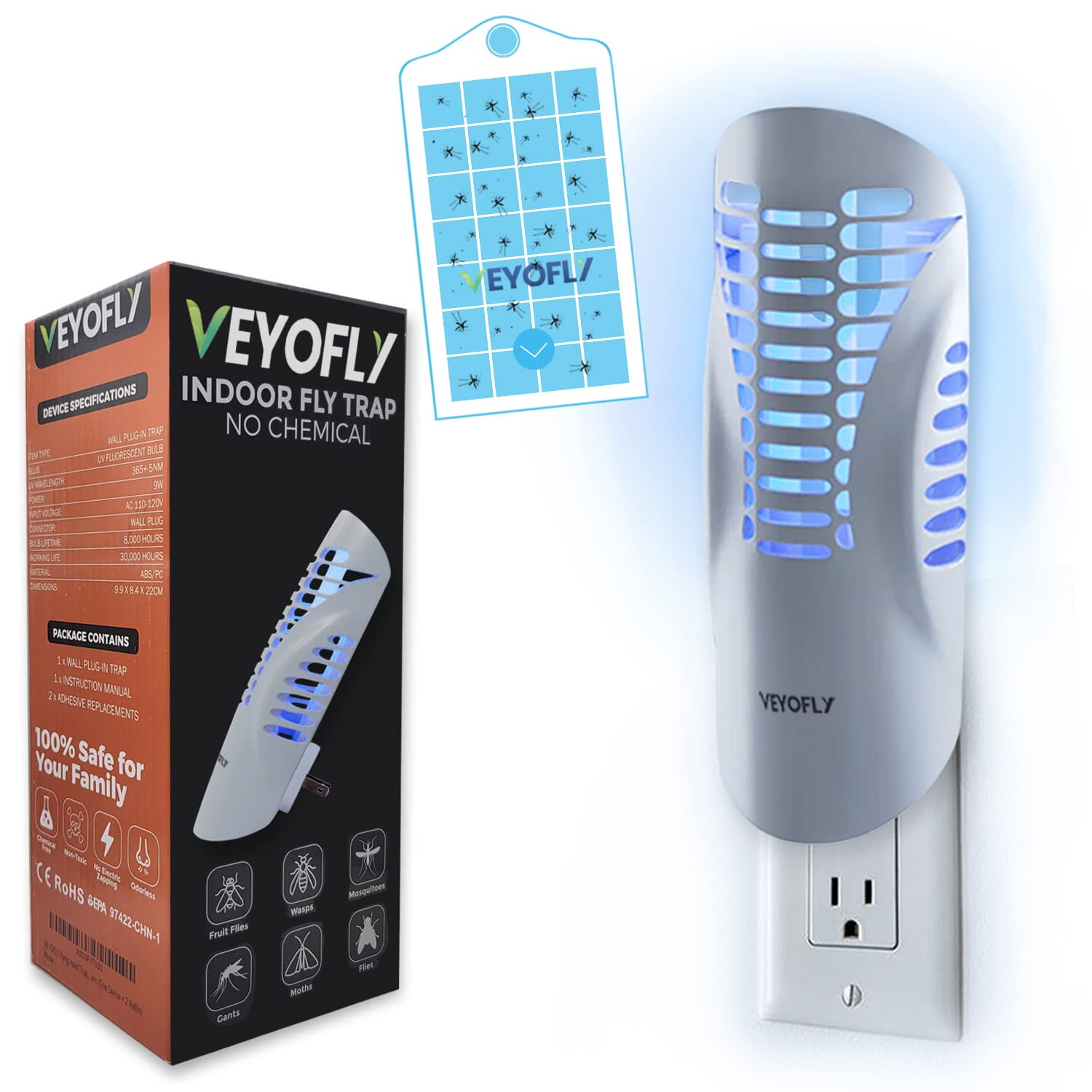VEYOFLY Fly Trap, Plug in Flying Insect Trap, Fruit Fly Traps for Indoors-Safer  Home Indoor
