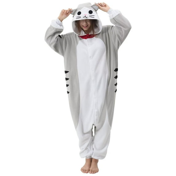 Veyryth Unisex Cheese Cat Adult Onesie Pajamas, Polar Fleece Animal Pajamas,One-Piece Sleepwear for Men and Women Size M
