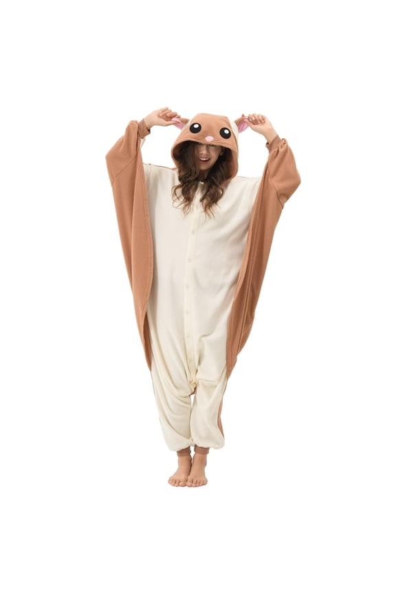 Unisex Flying Squirrel Adult Onesie Pajamas, Polar Fleece Animal Pajamas,One-Piece Sleepwear for Men and Women Size S