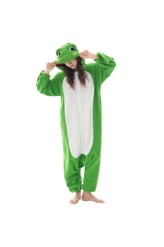 Unisex Frog Adult Onesie Pajamas, Polar Fleece Animal Pajamas,One-Piece Sleepwear for Men and Women Size XL