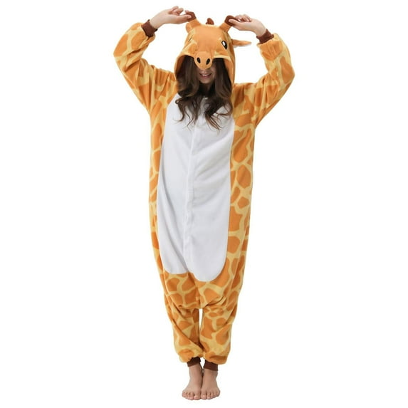 Veyryth Unisex Giraffe Adult Onesie Pajamas, Polar Fleece Animal Pajamas,One-Piece Sleepwear for Men and Women Size M