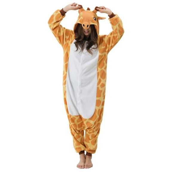 Veyryth Unisex Giraffe Adult Onesie Pajamas, Polar Fleece Animal Pajamas,One-Piece Sleepwear for Men and Women Size M