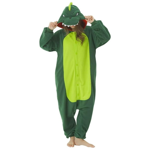 Veyryth Unisex Green Dinosaur Adult Onesie Pajamas, Polar Fleece Animal Pajamas，One-Piece Sleepwear for Men and Women Size M
