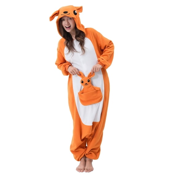Veyryth Unisex Kangaroo Adult Onesie Pajamas, Polar Fleece Animal Pajamas，One-Piece Sleepwear for Men and Women Size M