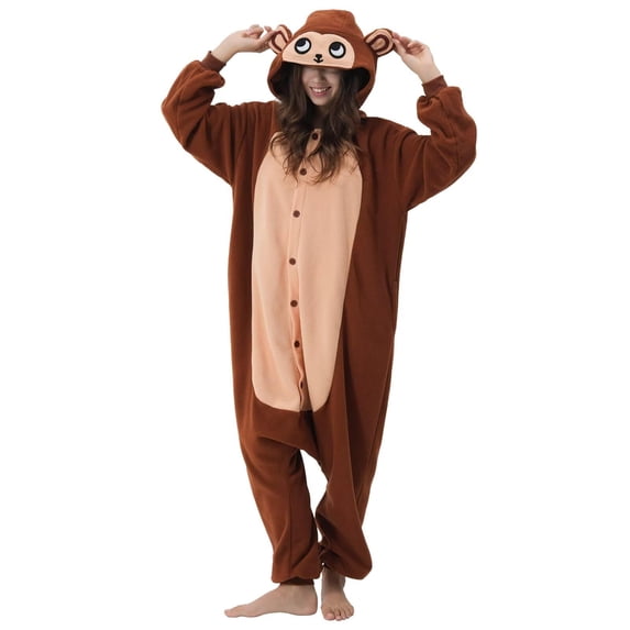 Veyryth Unisex Monkey Adult Onesie Pajamas, Polar Fleece Animal Pajamas,One-Piece Sleepwear for Men and Women Size L
