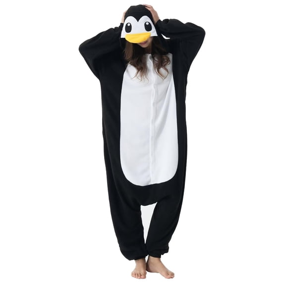 Veyryth Unisex Penguin Adult Onesie Pajamas, Polar Fleece Animal Pajamas,One-Piece Sleepwear for Men and Women Size L
