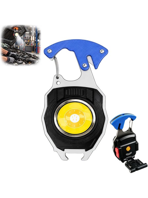 8 in 1 Multifunctional Keychain Flashlight, USB Rechargeable COB Work Light Carabiner for Camping and Car Repair