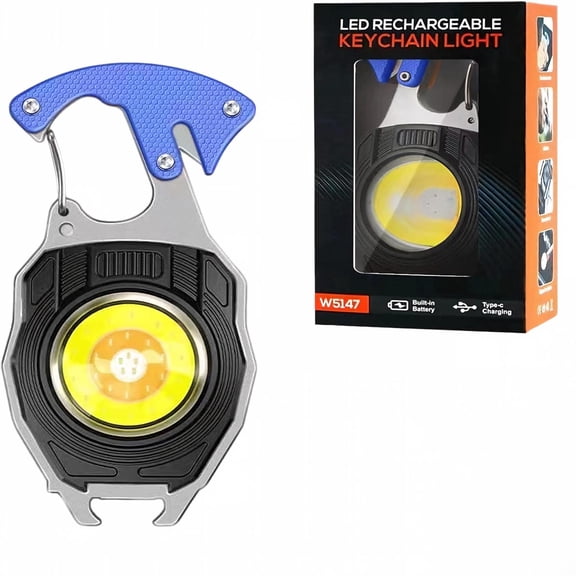 Veztira Multifunctional Keychain Flashlight Tool, Portable Pocket Work Light with Bottle Opener, Screwdriver & Folding Bracket, 7 Light Modes for Camping, Emergency & Outdoor(Blue)