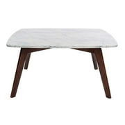 Vezzana 31" Square Italian Carrara White Marble Table with Walnut Legs