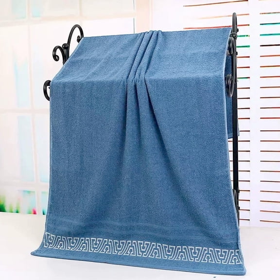 Vfedsrsge 100% Combed Cotton Beach Towel Large 74x34cm Blue Lint-Free Super Absorbent Fast Drying Thick Soft Hotel Quality Luxury Spa Bath Towel with Jacquard Border