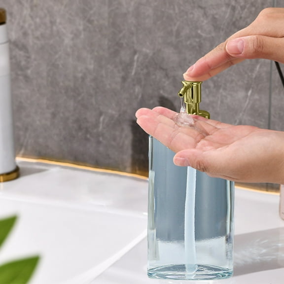 Vfedsrsge 14oz Clear Glass Hand Soap Dispenser Bottle with Rust-Proof Plastic Pump - Refillable for Lotion, Shampoo, Sanitizer - Bathroom Kitchen Office Countertop Decor