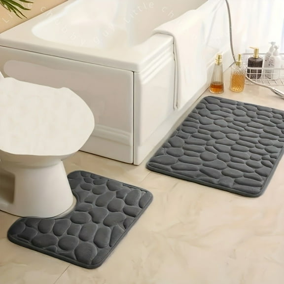 Vfedsrsge 2-Piece Christmas Bathroom Mat Set - Absorbent Polyester Non-Slip Floor Mats for Toilet & Entrance - Gray, Modern Style, Quick Drying - 60x40cm & 40x50cm