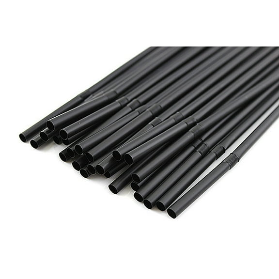 Vfedsrsge 200Pcs Black Flexible Drinking Straws, Holiday Wedding Party Disposable Plastic Straws