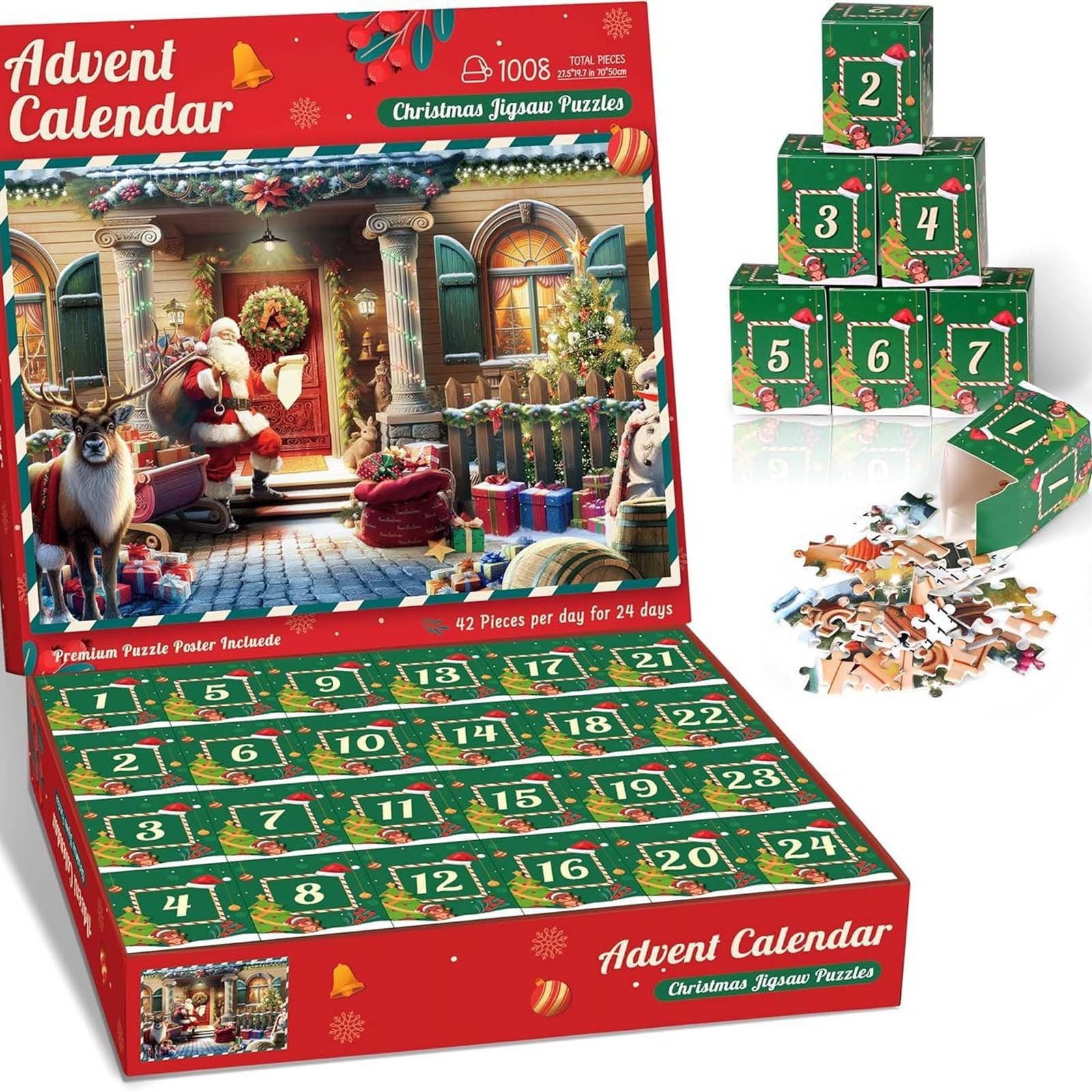 Vfedsrsge 2024 Christmas Advent Calendar Puzzle 1008 Pieces, Countdown Calendar 24 Pack Puzzles