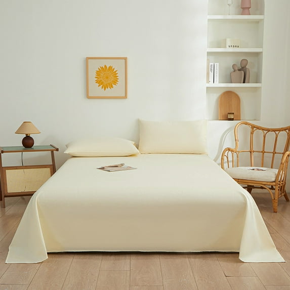 Vfedsrsge 3-Piece Queen Size Cream Solid Color Sheets Set - Soft Polyester, Fade Resistant, Machine Washable with 2 Pillowcases, Easy Care Bedding