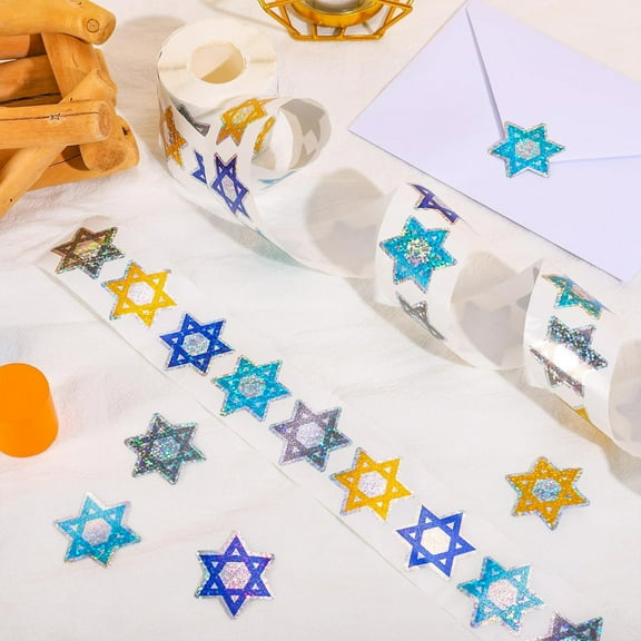 Vfedsrsge 500pcs Hanukkah Star Stickers - Waterproof Laser Multicolor Adhesive Decals for Crafts & Gift Wrapping
