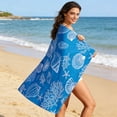 thumbnail image 1 of Vfedsrsge Blue Striped Seashell Beach Towel – Quick Dry, Sand Free, Lightweight & Absorbent, Large 58x28 Inches, Eco-Friendly Recycled Polyester for Travel, Pool, Outdoor, 1 of 9