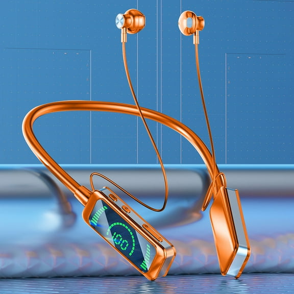 Vfedsrsge Bluetooth Headphones- 120 Hours Playback Earphones Digital Display Wireless Headphones Bluetooth 5.3 Neckband Sport Orange