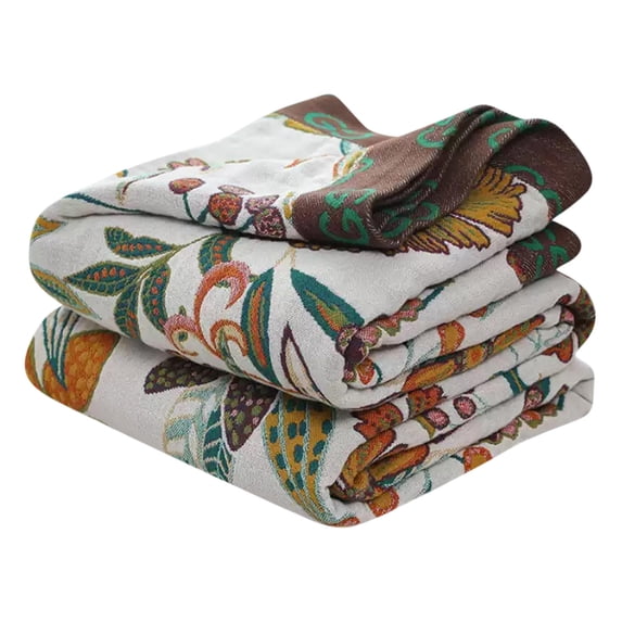 Vfedsrsge Bohemian Muslin Throw Blanket - Double-Sided Fringed, Floral Print, Lightweight for Sofa & Bed