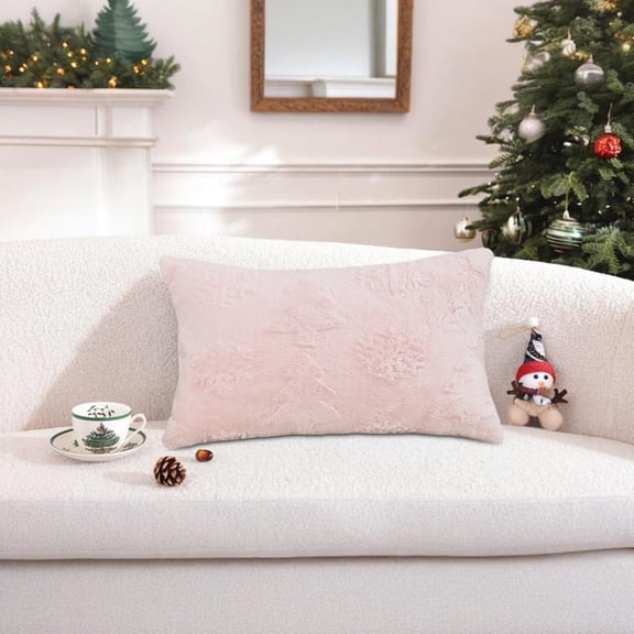 Vfedsrsge Christmas Pillow Cover 12x20 Inch, Pink Polyester, Washable with Invisible Zipper, for Living Room Sofa Bedroom Holiday Decor