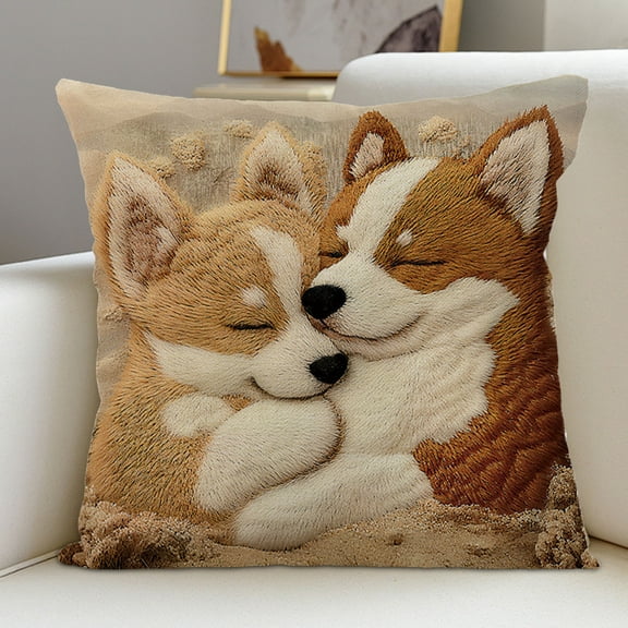 Vfedsrsge Decorative Linen Pillowcase 18x18 Inch (45x45cm) Brown Imitation Embroidery Printed Cushion Cover for Sofa Bedroom Living Room Soft Throw Pillow Case (1 Piece)