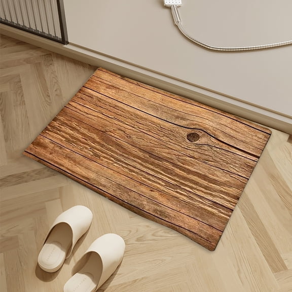 Vfedsrsge Diatomaceous Earth Bath Mat 23.6x15.7 Inches Ultra-Thin Quick Dry Wood Grain Print Stone Floor Mat Low Profile Non-Slip Absorbent Rug for Bathroom Entryway Kitchen