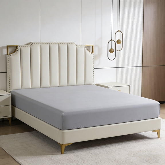 Vfedsrsge Double Fitted Sheet - Full Size Deep Pocket Microfiber, Non-Slip Stay in Place, Soft Breathable, Gray
