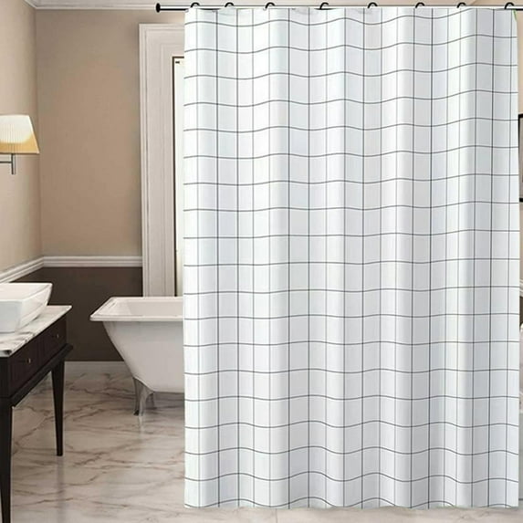 Vfedsrsge No Drill Shower Curtain with 8 Hooks - 70.8x31.4in White Plastic, Water Resistant, Reinforced Grommets, Weighted Hem - for Bathroom, Dorm, RV, Gym