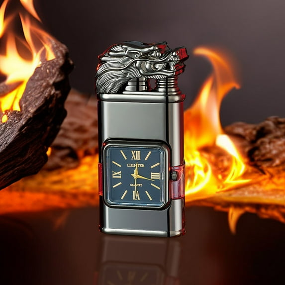 Vfedsrsge Electroplated Metal Lighter Double Fire Relief, Inflatable Lighters Dragon Head Design for Cigarette, Camping, Emergency,Black