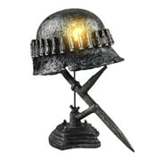 Vfedsrsge Floor Lamp with Shelves,War Lamp Table Lamp Statue Made from WWII Soldier Helmet and BayOnet for Military Enthusiasts,Multicolor