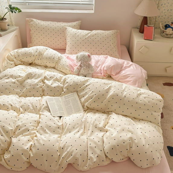 Vfedsrsge Girls Bedding Set Queen 4 Piece - Soft Fitted Sheet, Duvet Cover, Pillowcases, Pink, Breathable, Non-Slip, Non-Fade, Cozy for Teens