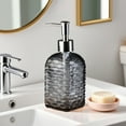 thumbnail image 1 of Vfedsrsge Gray Glass Liquid Soap Dispenser - 350ml Press Type, Wave Pattern, for Bathroom & Kitchen - Reusable, Non-Toxic, Ideal for Shampoo, Shower Gel & More, 1 of 6