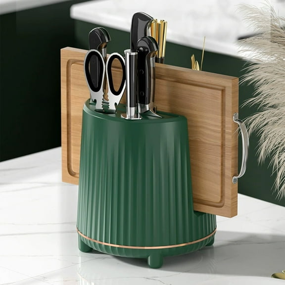 Vfedsrsge Kitchen Rotating Storage Rack for Knives, Forks & Cutting Boards - Plastic Countertop Organizer with 360° Rotation, Large Capacity, Space-Saving Design, Green