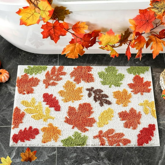 Vfedsrsge Maple Leaf Fall Rug 16x24 Inch, Soft Faux Wool Bathroom & Home Mat, Easy to Clean Thanksgiving Autumn Decorative Floor Mat