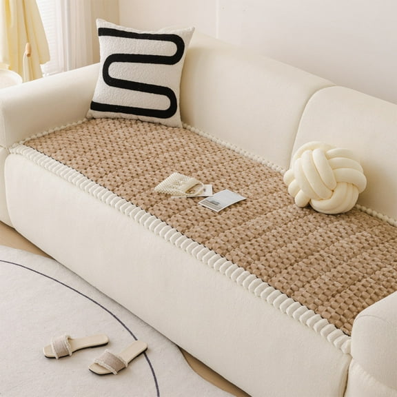 Vfedsrsge Non-Slip Winter Plush Corduroy Sofa Cushion - Polyester Suede Texture, Washable Easy Install, 27.5x59 Inch Brown Pad for Leather Sofa, 1PC High-Density Soft Comfort
