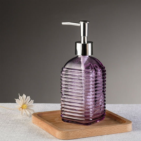 Vfedsrsge Purple Horizontal Stripe Glass Soap Dispenser - 350ml Press Type for Hand/Shampoo/Shower Gel