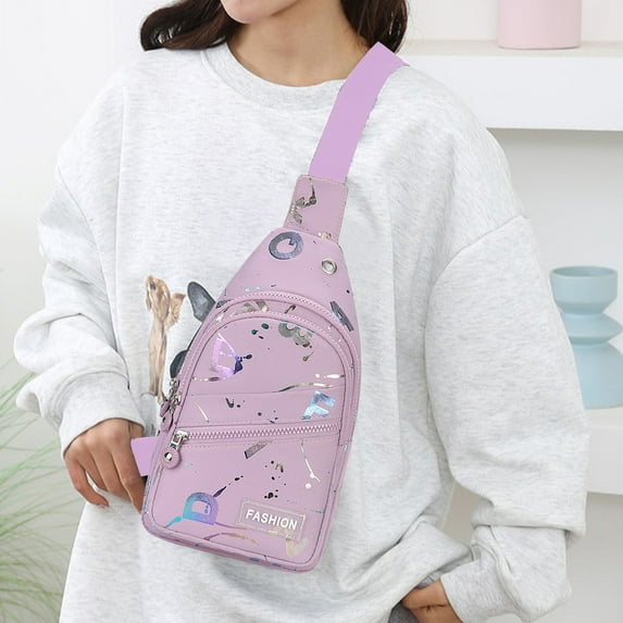 Vfedsrsge Purple Sling Crossbody Bags for Women, Men,Small Shoulder Sling Bags Fanny Pack,Home Essentials,Chest Bags with Compartments for Travel, Sport, Daily Activities