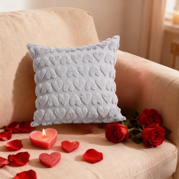 Vfedsrsge Quilted Heart-Shaped Gray Throw Pillow Cover 15x15 Inch - Washable Polyester Cushion Cover with Invisible Zipper, No Insert for Living Room Bedroom Office Decor